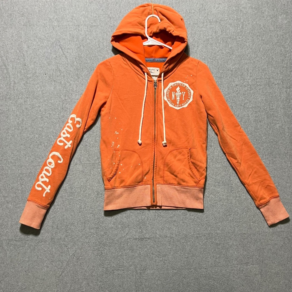 American Eagle Outfitters Y2K Orange East Coast Graphic Zip Up Hoodie Womens XS
